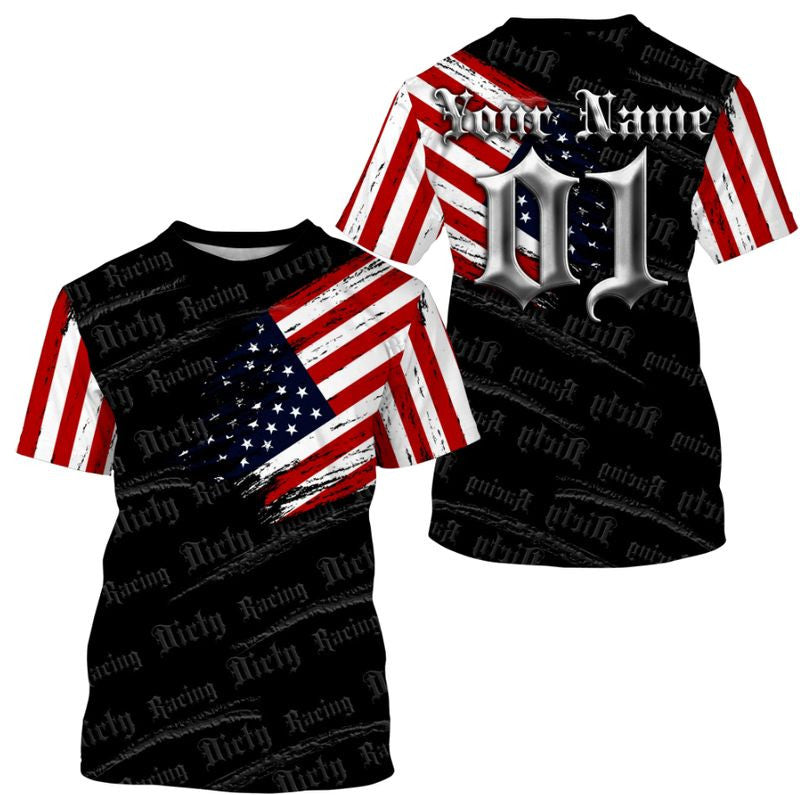 Bikergod Motorcycle US Flag Custom Name And Number  T-shirt Design 3D Full Printed Sizes S - 5XL - NMTM341