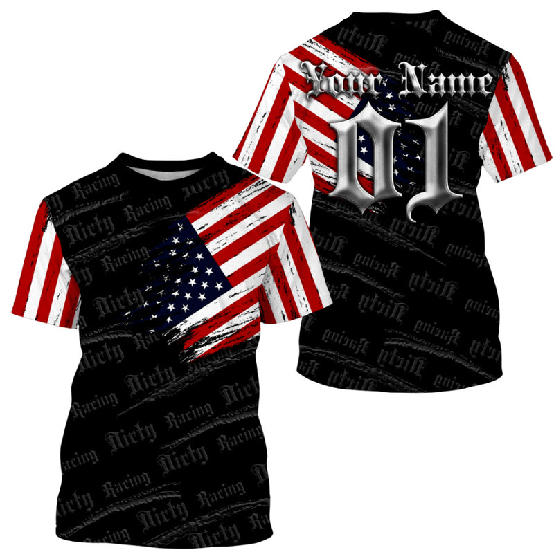 Bikergod Motorcycle US Flag Custom Name And Number  T-shirt Design 3D Full Printed Sizes S - 5XL - NMTM341