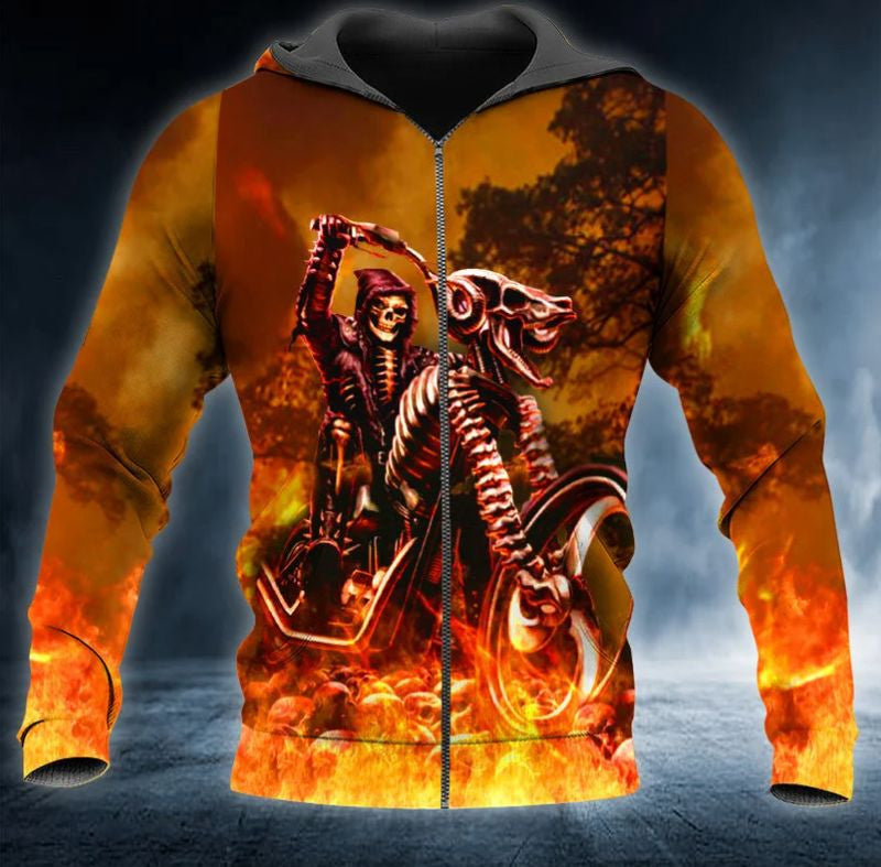 Bikergod Motorcycle Skull Biker  Zip Hoodie Design 3D Full Printed Sizes S - 5XL - NAOA387G