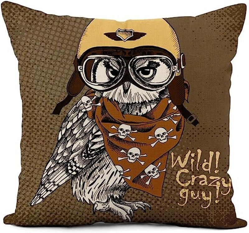 Bikergod Motorcycles Owl Wearing Retro Motorcyclist Helmet Pillow Case Design 3D Full Printed NAMA217