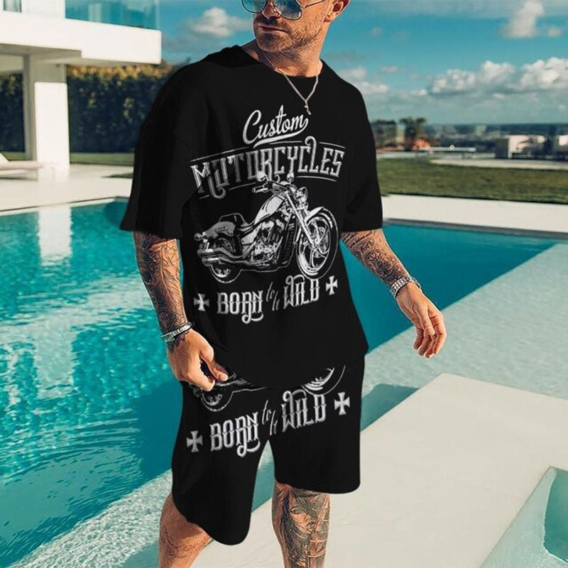 Bikergod Motorcycle Custom Motorcycle Born To Wild T-shirt And Short Set Design 3D Full Printed NALA345