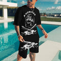 Bikergod Motorcycle Skull Biker American Vintage Rider T-shirt And Short Set Design 3D Full Printed NALA348