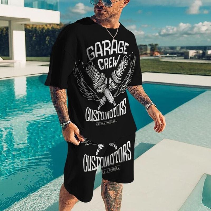 Bikergod Motorcycle Garage Crew T-shirt And Short Set Design 3D Full Printed NALA342