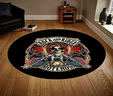 Bikergod Motorcycle Skull Biker Rock And Rider Round Rug NALA187