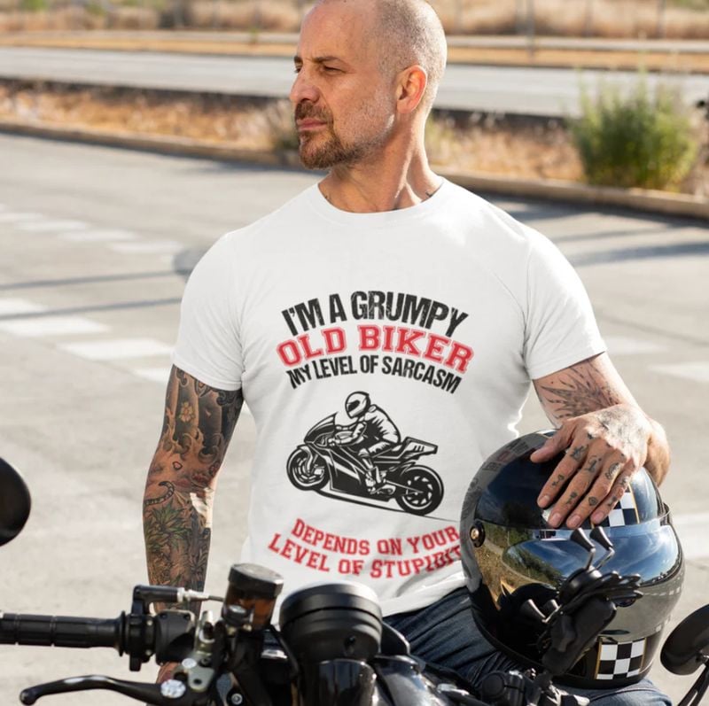 Bikergod Motorcycle I Am A Grumpy Old Biker T-shirt, Crew-neck Sweatshirt, Hoodie, Tank Top, V-neck T-shirt Design 2D Full Printed Sizes S - 5XL - NAMA266