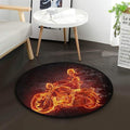 Bikergod Motorcycle Fire Sugar Skull Skeleton Riding Motorcycle Round Rug NALA184