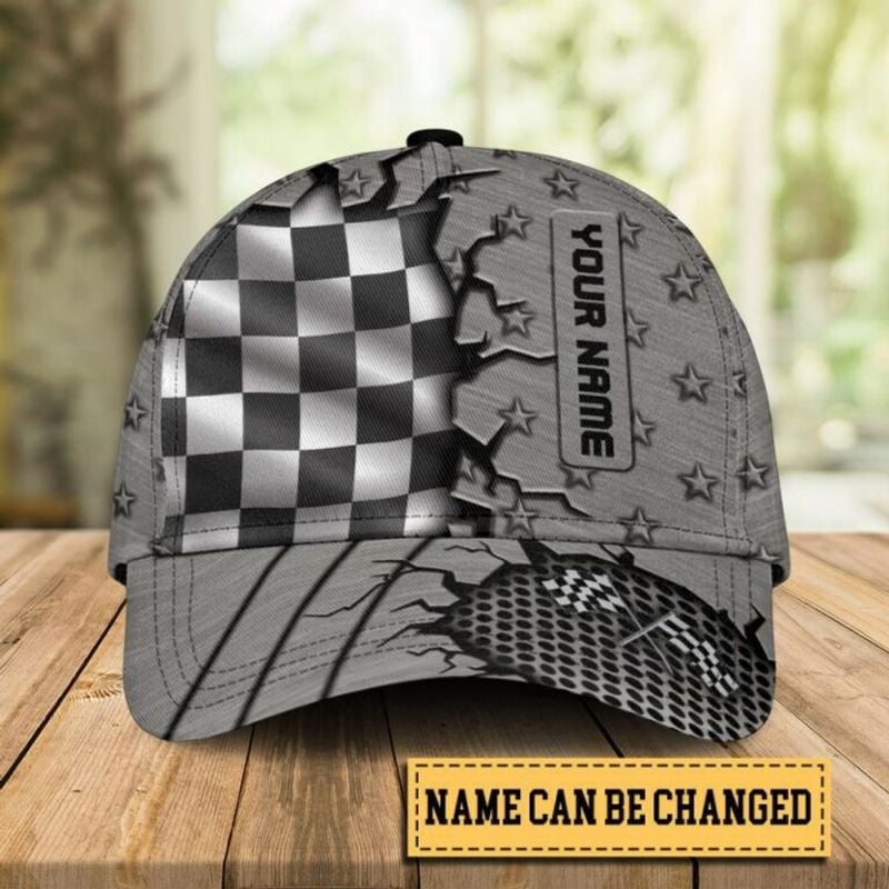 Bikergod Motorcycle Racing Flag Custom Name Classic Cap NALA363