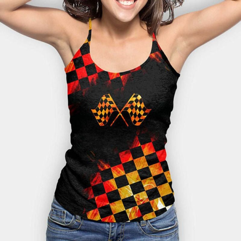Bikergod Motorcycle Orange Racing Flag CRISS CROSS OPEN BACK CAMISOLE TANK TOP DESIGN 3D SIZE S - 5XL -NALA360
