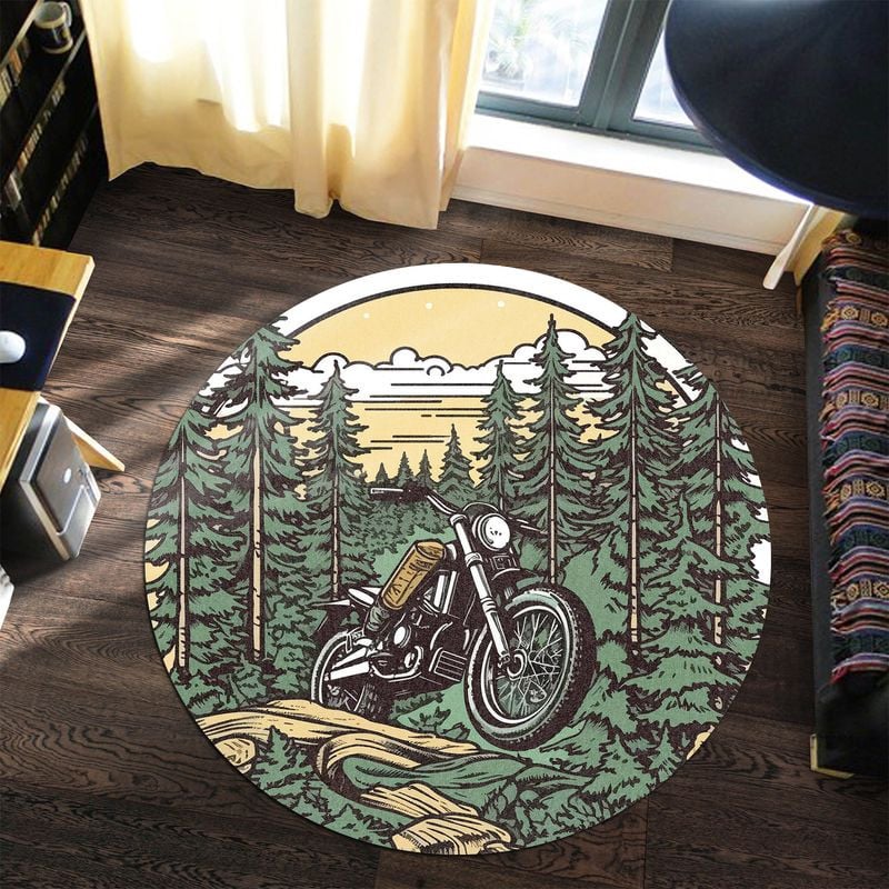 Bikergod Motorcycle Motorbike Biker Vintage Retro Round Rug NALA183