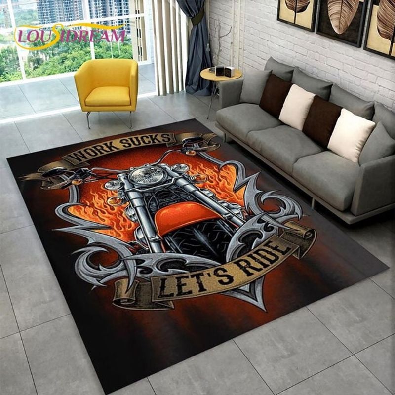 Bikergod Motorcycle Work Sucks Let's Ride Rug Home Floor Decor NALA148