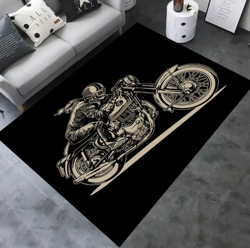 Bikergod Motorcycle Biker Skull Rider Rug Home Floor Decor NALA115