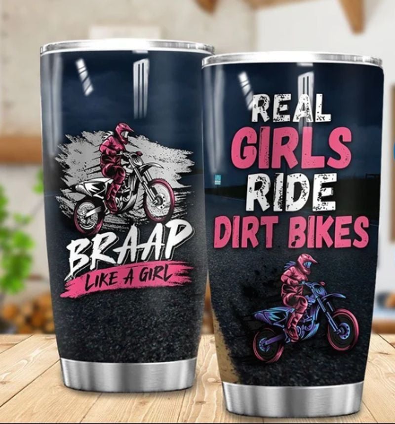 Bikergod Motorcycle Real Girl Ride Dirt Bike Stainless Steel 20 Oz Tumbler- NAQA399
