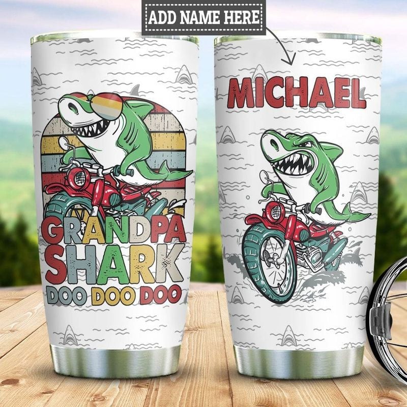 Bikergod Motorcycle Grandpa Shark Biker Custom Name Steelers Stainless Steel 20 Oz Tumbler- NALA316