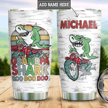 Bikergod Motorcycle Grandpa Shark Biker Custom Name Steelers Stainless Steel 20 Oz Tumbler- NALA316