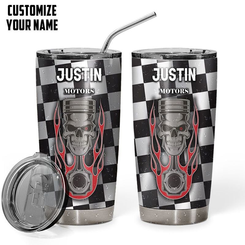 Bikergod Motorcycle Skull Piston Biker Custom Name Steelers Stainless Steel 20 Oz Tumbler- NALA130