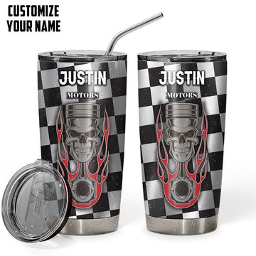 Bikergod Motorcycle Skull Piston Biker Custom Name Steelers Stainless Steel 20 Oz Tumbler- NALA130