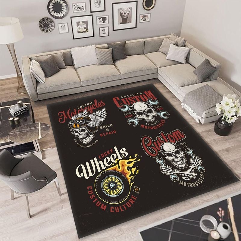 Bikergod Motorcycle Skull Biker Custom Motorcycles Rug Home Floor Decor NALA62