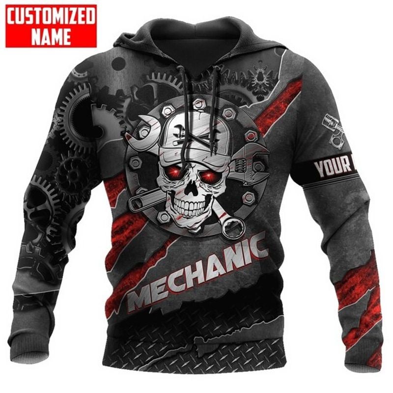 Bikergod Motorcycle Mechanic Skull Tool Metal Custom Name  Hoodie Design 3D Full Printed Sizes S - 5XL - NAQA341