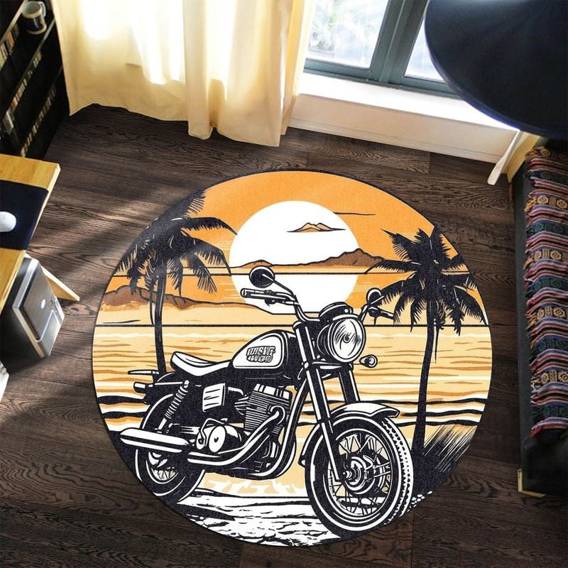 Bikergod Motorcycle Motorbike Biker Vintage Retro Round Rug NALA175