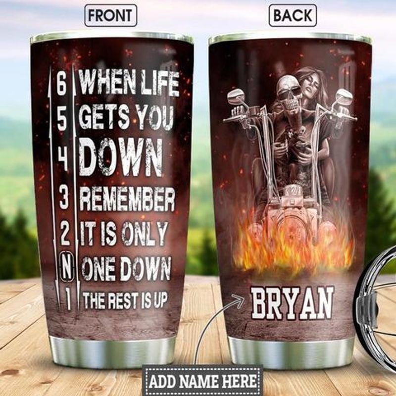Bikergod Motorcycle Biker Couple When Life Get You Down Custom Name Steelers Stainless Steel 20 Oz Tumbler- NALA125