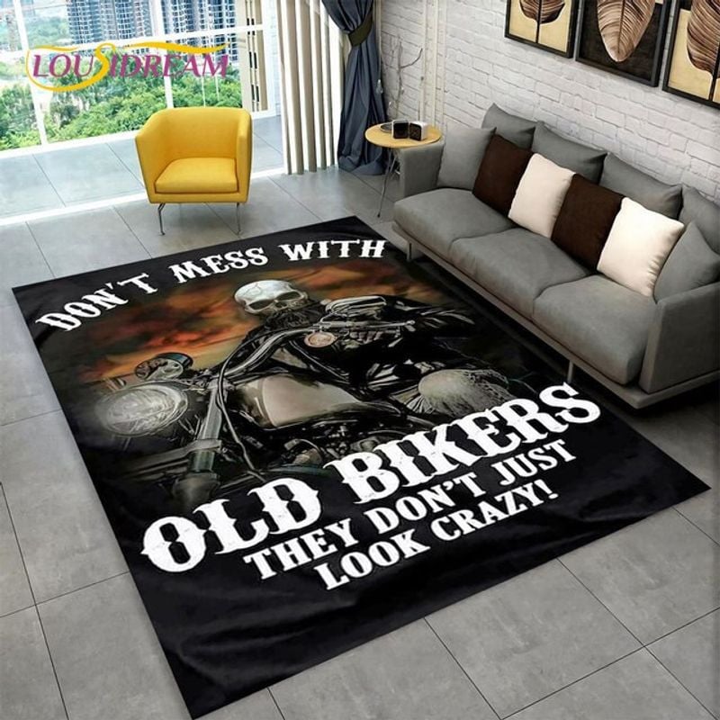 Bikergod Motorcycle Skull Biker Don't Mess With Old Biker Rug Home Floor Decor NALA144