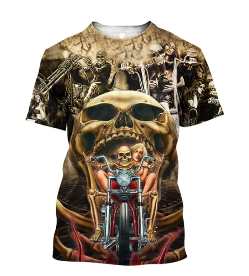 Bikergod Motorcycle Skull Rider Couple  T-shirt Design 3D Full Printed Sizes S - 5XL - NAQA403