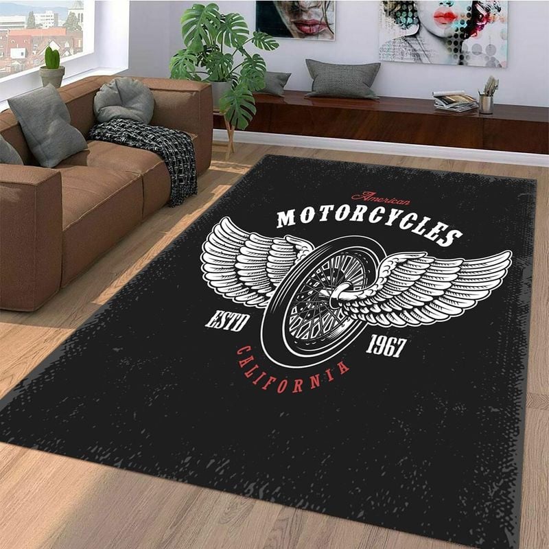 Bikergod Motorcycle American Motorcycles Winged Wheel Rug Home Floor Decor NALA60