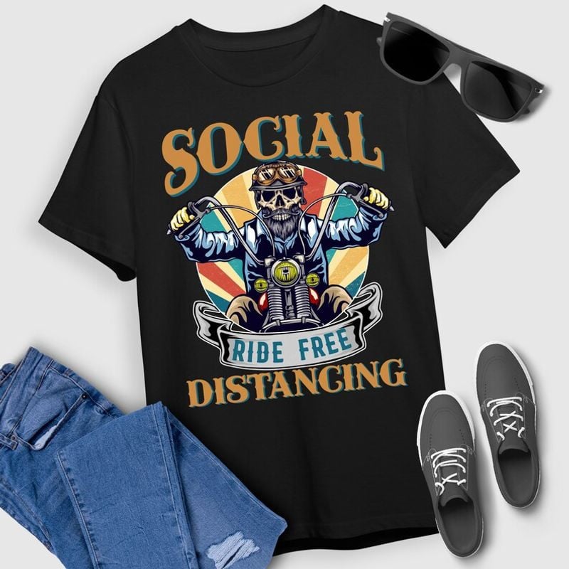 Bikergod Motorcycle Skull Biker Social Ride Free Distancing T-shirt, Crew-neck Sweatshirt, Hoodie, Tank Top, V-neck T-shirt Design 2D Full Printed Sizes S - 5XL - NAMA280