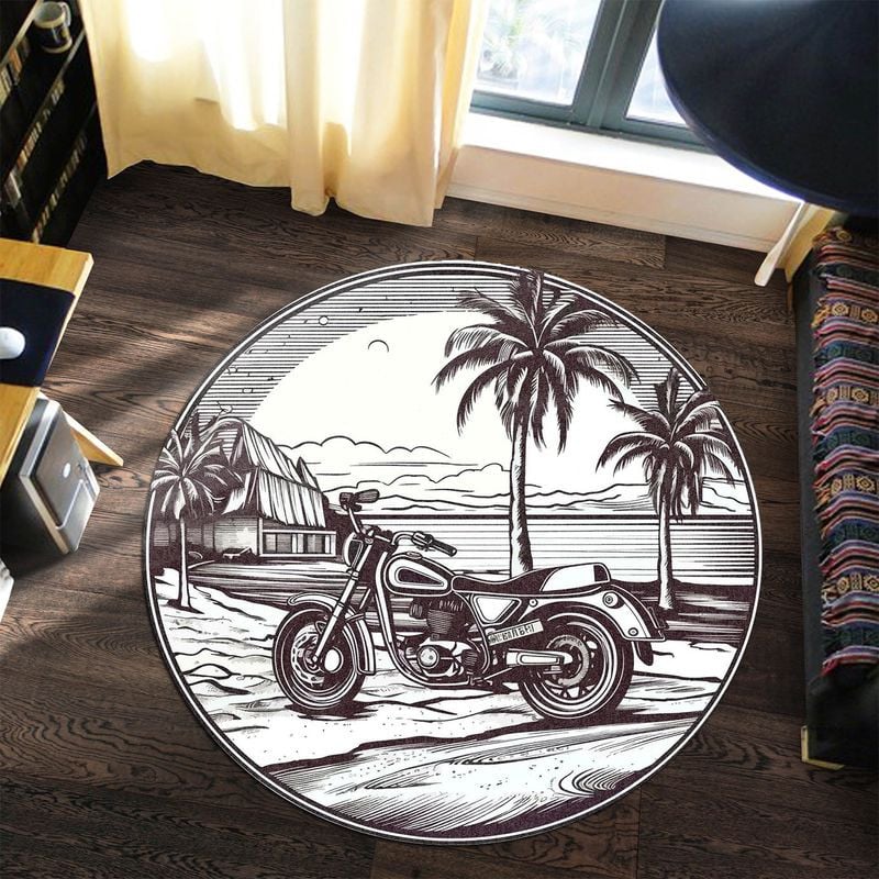 Bikergod Motorcycle Motorbike Biker Vintage Round Rug NALA174