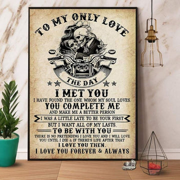 Bikergod Motorcycle Skull couple biker to my only love i want all of my lasts to be with you Poster NALA141