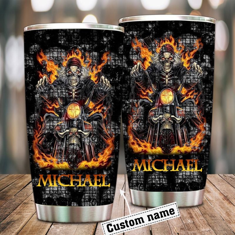 Bikergod Motorcycle Skull Biker Custom Name Steelers Stainless Steel 20 Oz Tumbler- NALA133