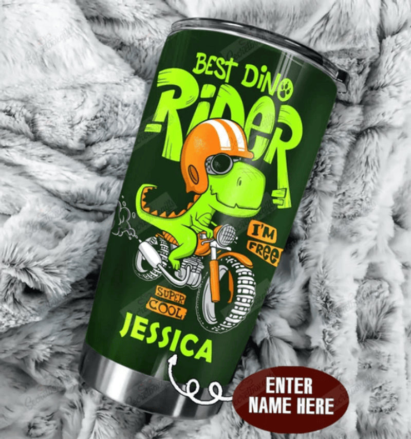 Bikergod Motorcycle Dinosaur Best Dino Rider Custom Name Steelers Stainless Steel 20 Oz Tumbler- NAQA404