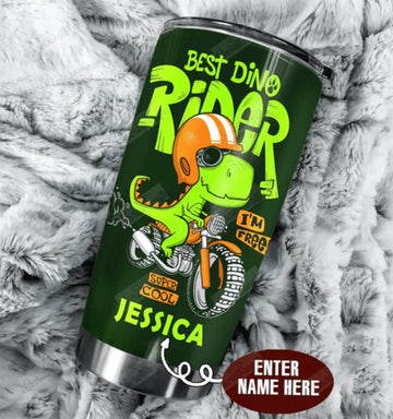 Bikergod Motorcycle Dinosaur Best Dino Rider Custom Name Steelers Stainless Steel 20 Oz Tumbler- NAQA404