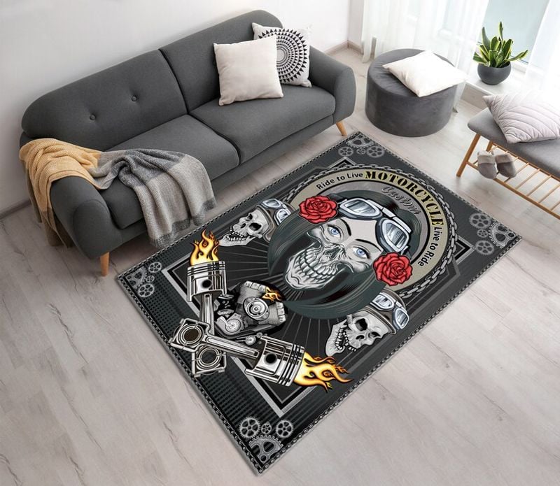 Bikergod Motorcycle Live To Ride Ride To Live Skull Biker Rug Home Floor Decor NALA52