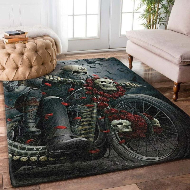 Bikergod Motorcycle Skull Couple Biker Rug Home Floor Decor NALA137