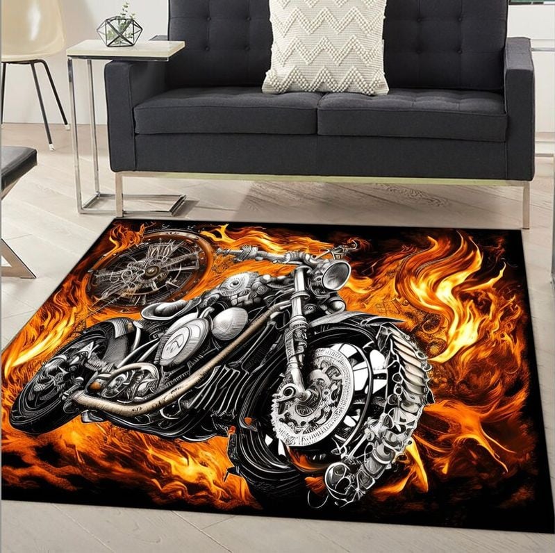 Bikergod Motorcycle Fire Rug Home Floor Decor NALA36