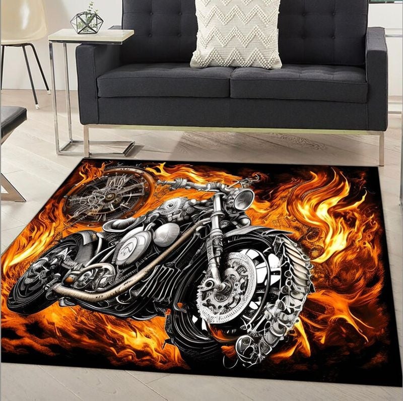 Bikergod Motorcycle Fire Rug Home Floor Decor NALA36