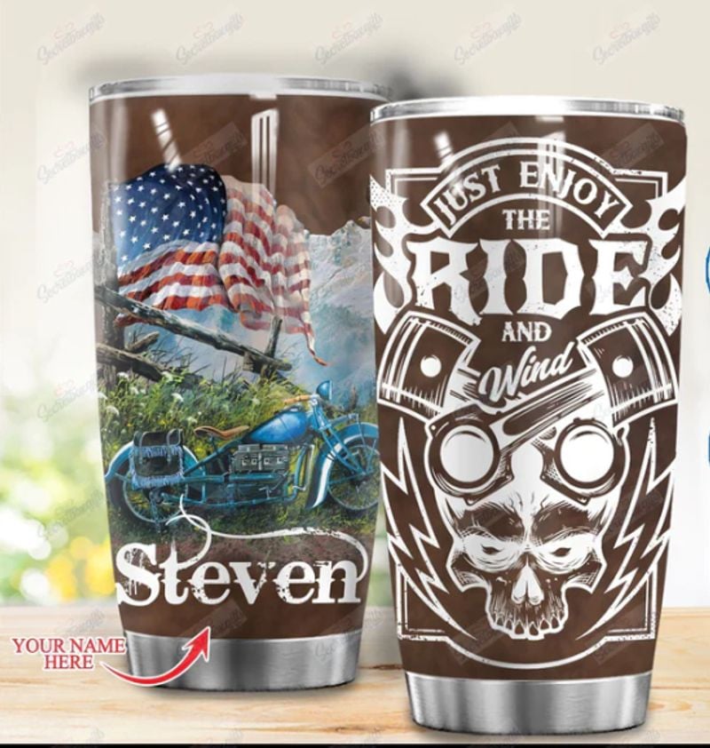 Bikergod Motorcycle American Biker Enjoy The Ride And Wind Custom Name Steelers Stainless Steel 20 Oz Tumbler- NAQA400