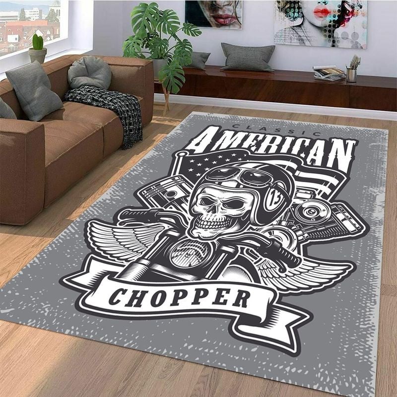 Bikergod Motorcycle Classic American Chopper Skull Biker Rug Home Floor Decor NALA53