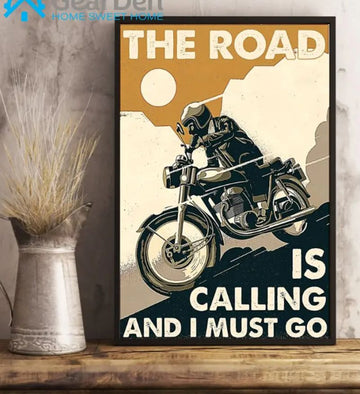 Bikergod Motorcycle The Road Is Calling And I Must Go Biker Vintage Poster NANA247