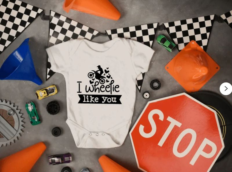 Bikergod Motorcycle I Wheelie Love You COTTON Baby Onesie Bodysuit NAVA355