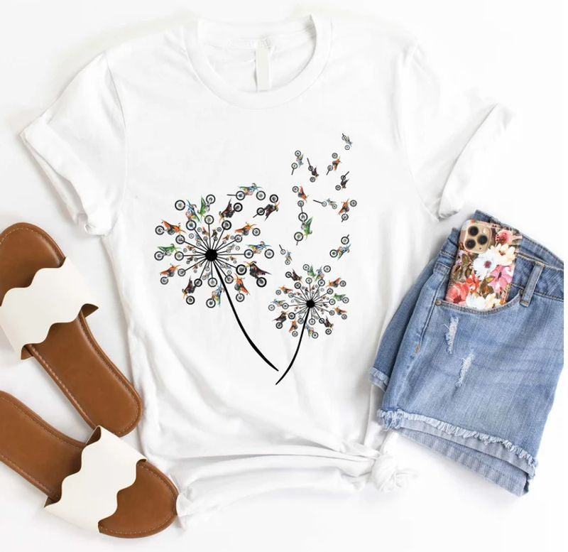 Bikergod Motorcycles Dandelion Motorbike Flower T-shirt Design 2D Full Printed Sizes S - 5XL - NAEA288
