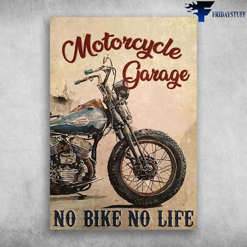 Bikergod Motorcycle Garage, No Bike No Life Vintage Poster NAIA203