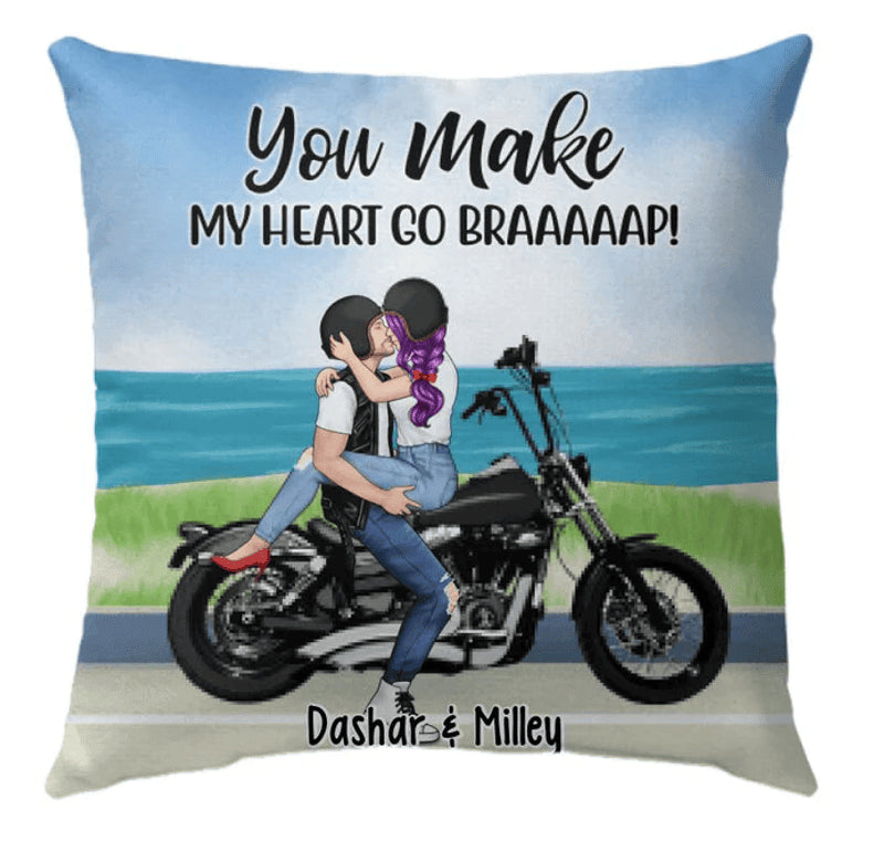 Bikergod Motorcycle You Make My Heart Go Braaap Custom Names Pillow Case Design 3D Full Printed NMPC068