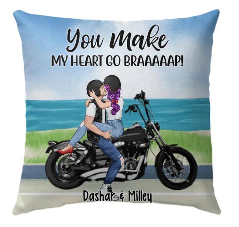 Bikergod Motorcycle You Make My Heart Go Braaap Custom Names Pillow Case Design 3D Full Printed NMPC068