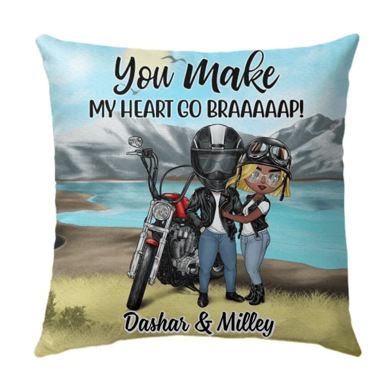 Bikergod Motorcycle You Make My Heart Go Braaap Custom Names Pillow Case Design 3D Full Printed NMPC071