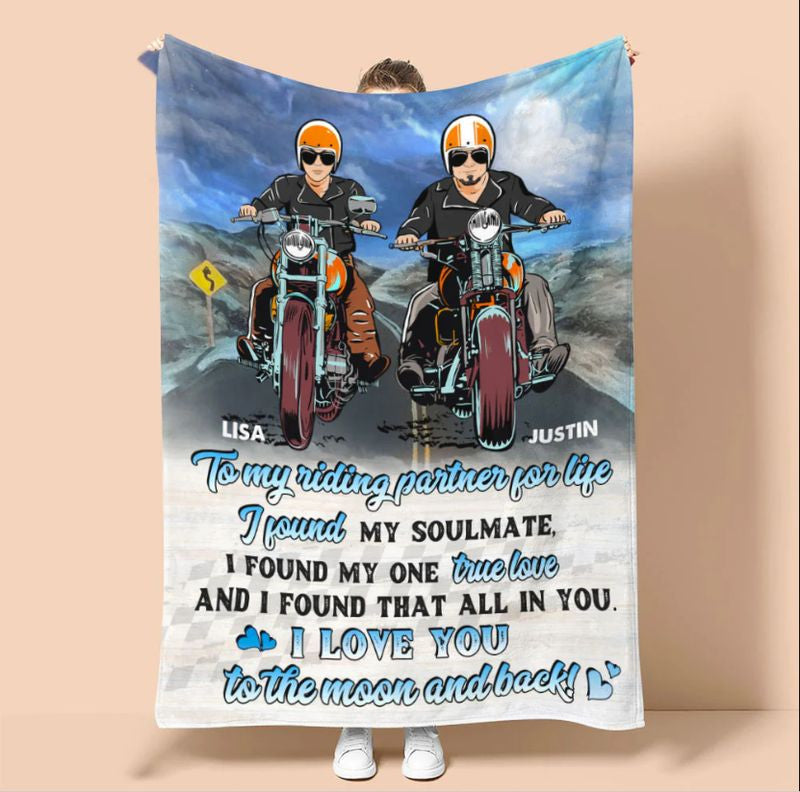 Bikergod Motorcycle Biker Couple To My Riding Partner For Life Custom Names Blanket NASA94