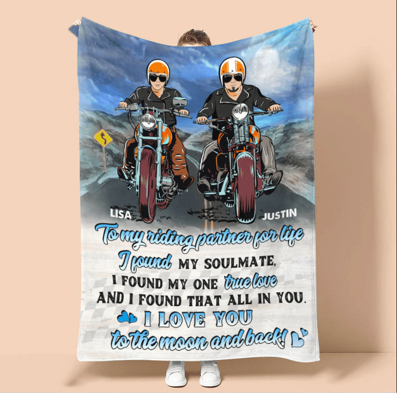 Bikergod Motorcycle Biker Couple To My Riding Partner For Life Custom Names Blanket NASA94