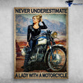 Bikergod Motorcycle Never Underestimate A Lady With A Motorcycle Vintage Poster NAIA121