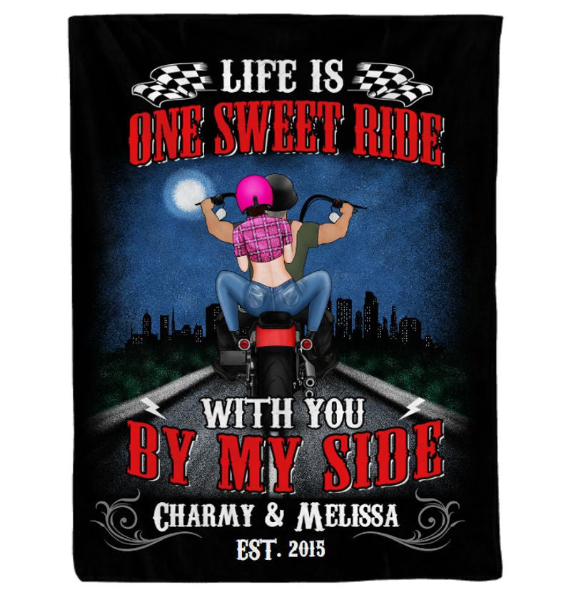 Bikergod Motorcycle Life Is One Sweet Ride With You By My Side Custom Names And Year Blanket NMBL030